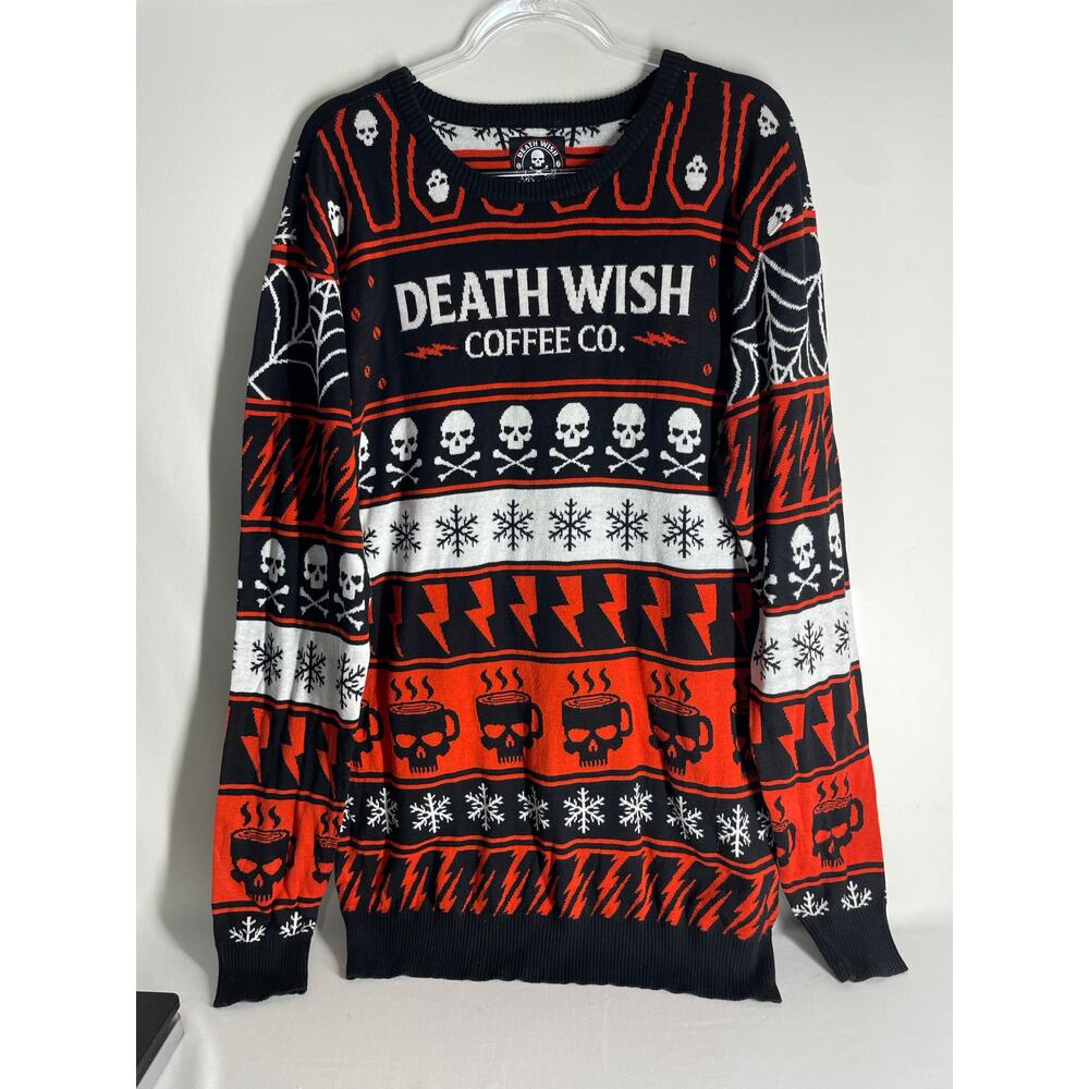 Death Wish Coffee Sweater Christmas Holiday Ugly Sweater Knit Size 2X Mens